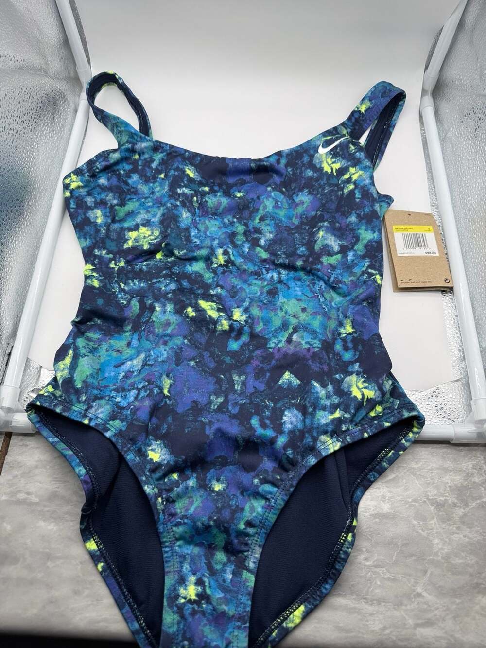 Nike Women's Scoop Neck One-Piece Athletic Swimsuit Blue Multi Dye NESSD342-440
